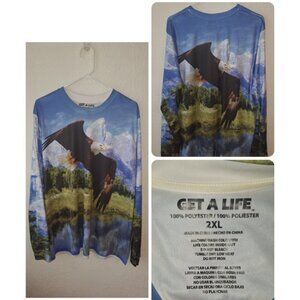 Mens 2X Nature Shirt EAGLE Art To Wear Blue White Brown